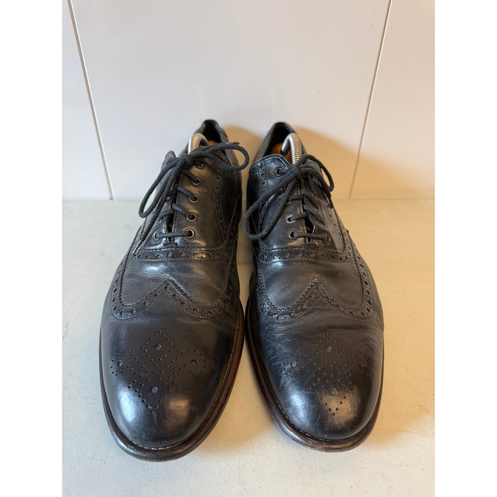 Johnston & Murphy J&M 1850 Mens Black Leather Wingtip Oxford Shoes 13 M Italy - Picture 2 of 8